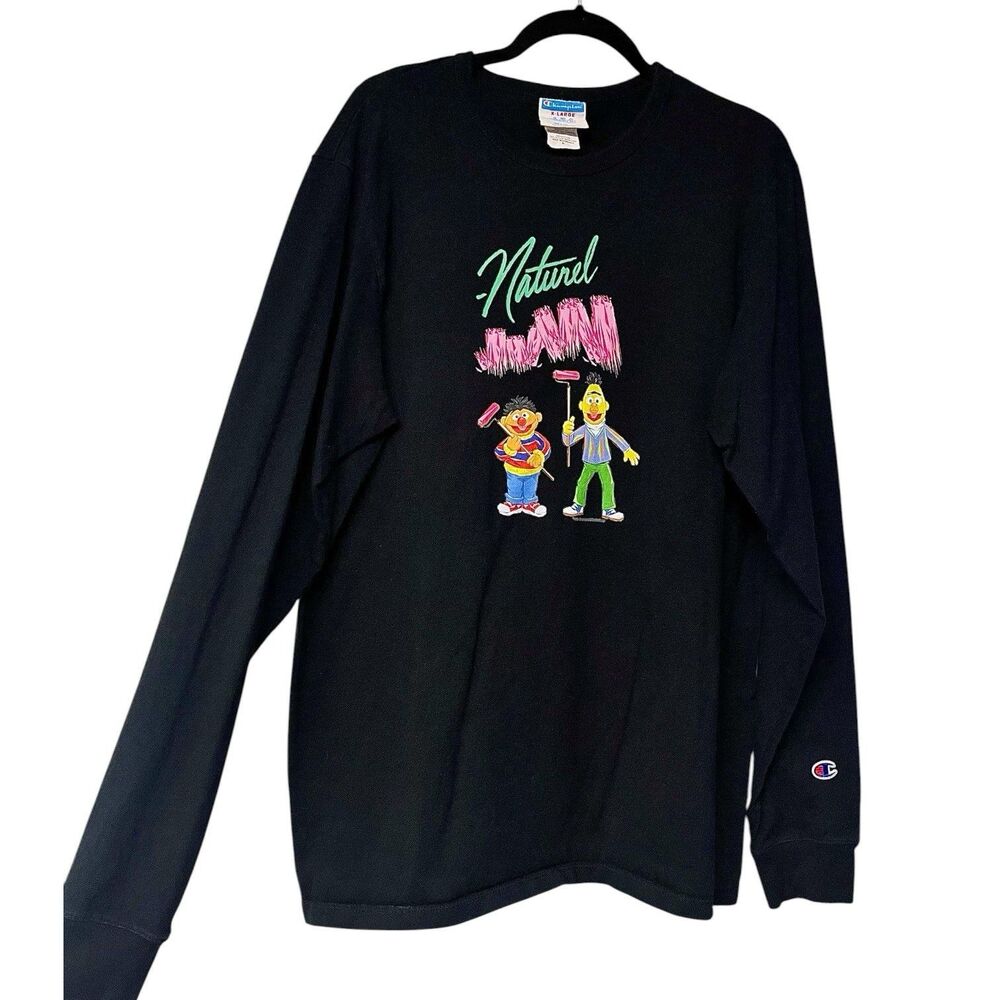 Vintage 90s Sesame Street Bert Ernie Champion Sweatshirt XL Black Graphic